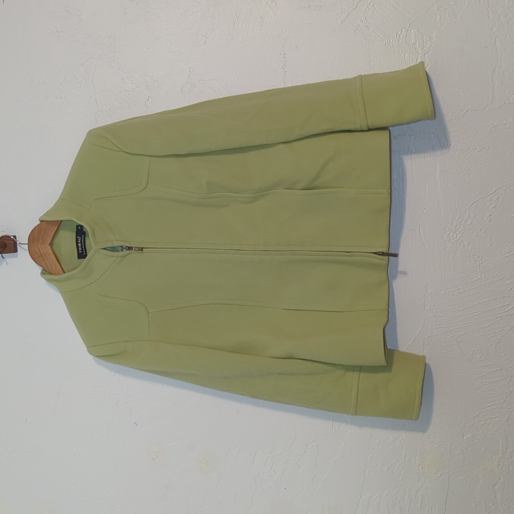 Women's Light Green Wool Zip Up Jacket Retro Eclectic Colorful Fall Cottage Chic